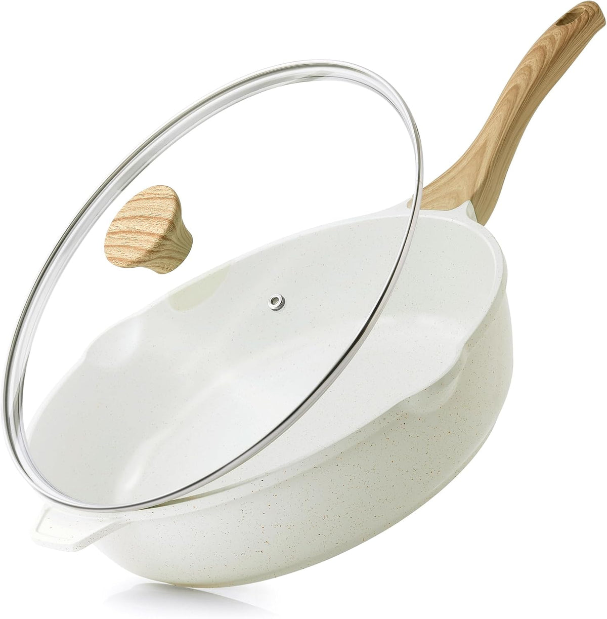 Special Offer - SENSARTE Nonstick Skillet, Deep Frying Pan 10/11/12-inch, Saute Pan with Lid, Stay-cool Handle, Healthy Stone Cookware Cooking Pan, Induction Compatible (10-Inch/3.5QT)