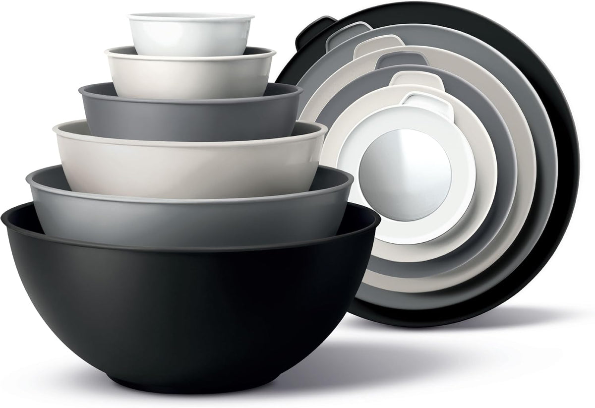 Special Offer - COOK WITH COLOR Mixing Bowls with Lids - 12 Piece Plastic Nesting Bowls Set includes 6 Prep Bowls and 6 Lids, Microwave Safe Mixing Bowl Set, Brown Embossed