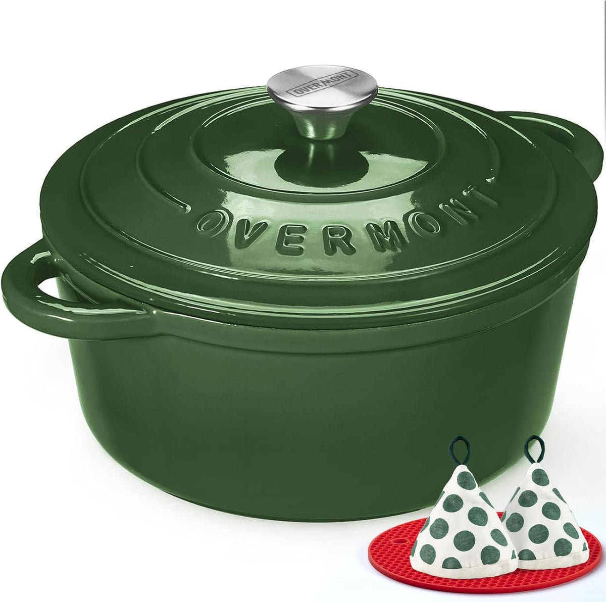 Limited-Time Deal - Overmont Enameled Cast Iron Dutch Oven - 5.5QT Pot with Lid Cookbook - Heavy-Duty Cookware with Cotton Potholders, Enclosed Lid-Knob Design, Oven Safe for Sourdough Baking Braising Stews Roasting