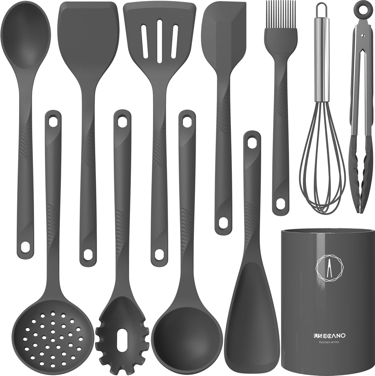 Hot Sale - Silicone Cooking Utensils Set - 600°F Heat Resistant, Nonstick Kitchen Utensil Set with Spatulas, Spoons, Whisk, Tongs, BPA Free, Dishwasher Safe, Black