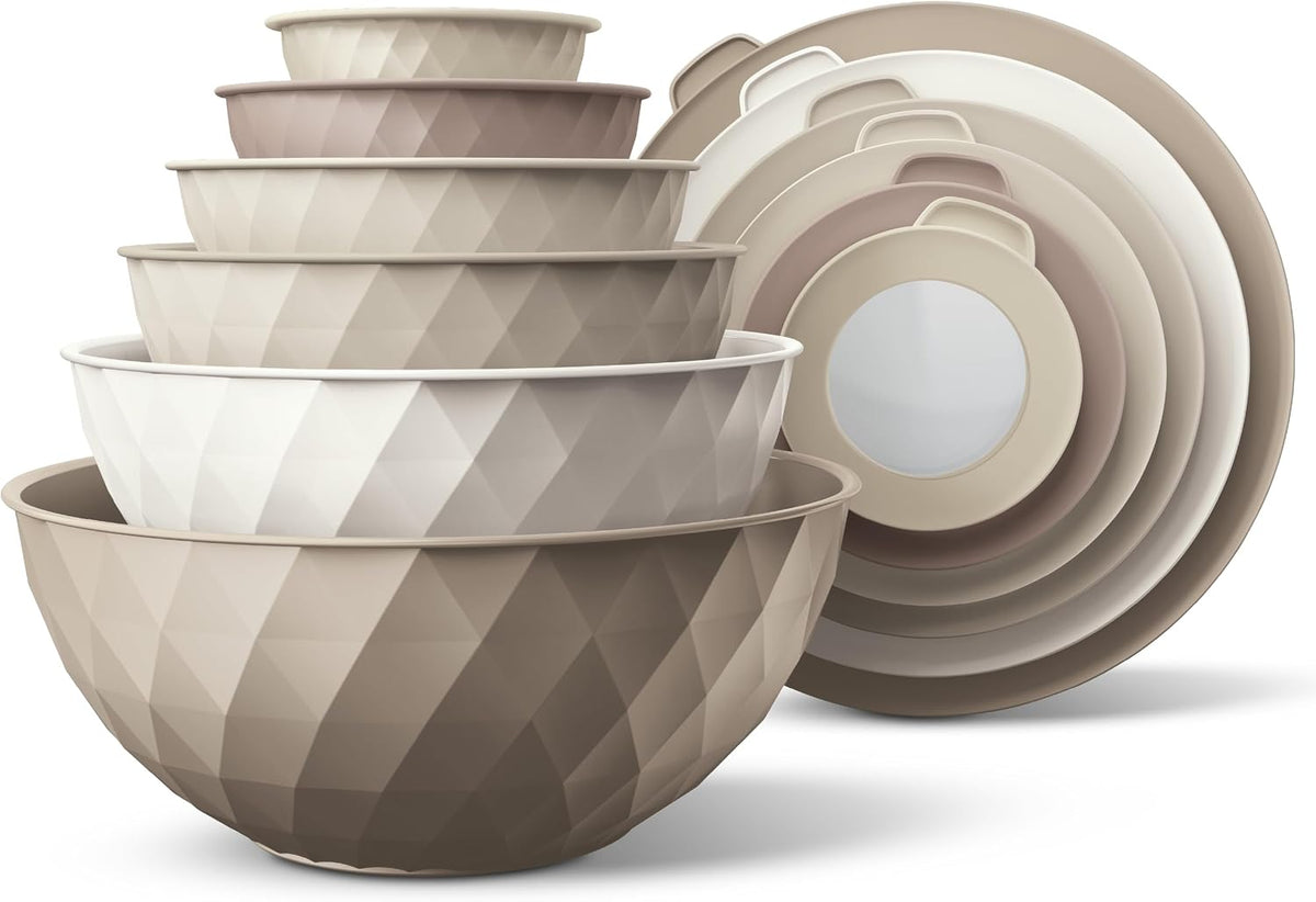 Special Offer - COOK WITH COLOR Mixing Bowls with Lids - 12 Piece Plastic Nesting Bowls Set includes 6 Prep Bowls and 6 Lids, Microwave Safe Mixing Bowl Set, Brown Embossed