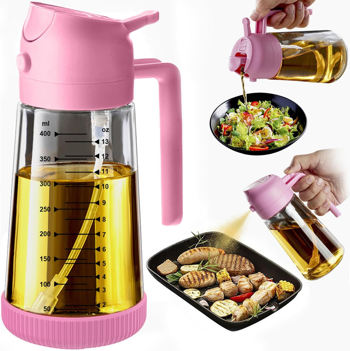 Flash Sale - TrendPlain 16oz/470ml Glass Olive Oil Sprayer for Cooking – 2 in 1 Olive Oil Dispenser Bottle for Kitchen Gadgets and Air Fryer Accessories, Salad, BBQ - Green