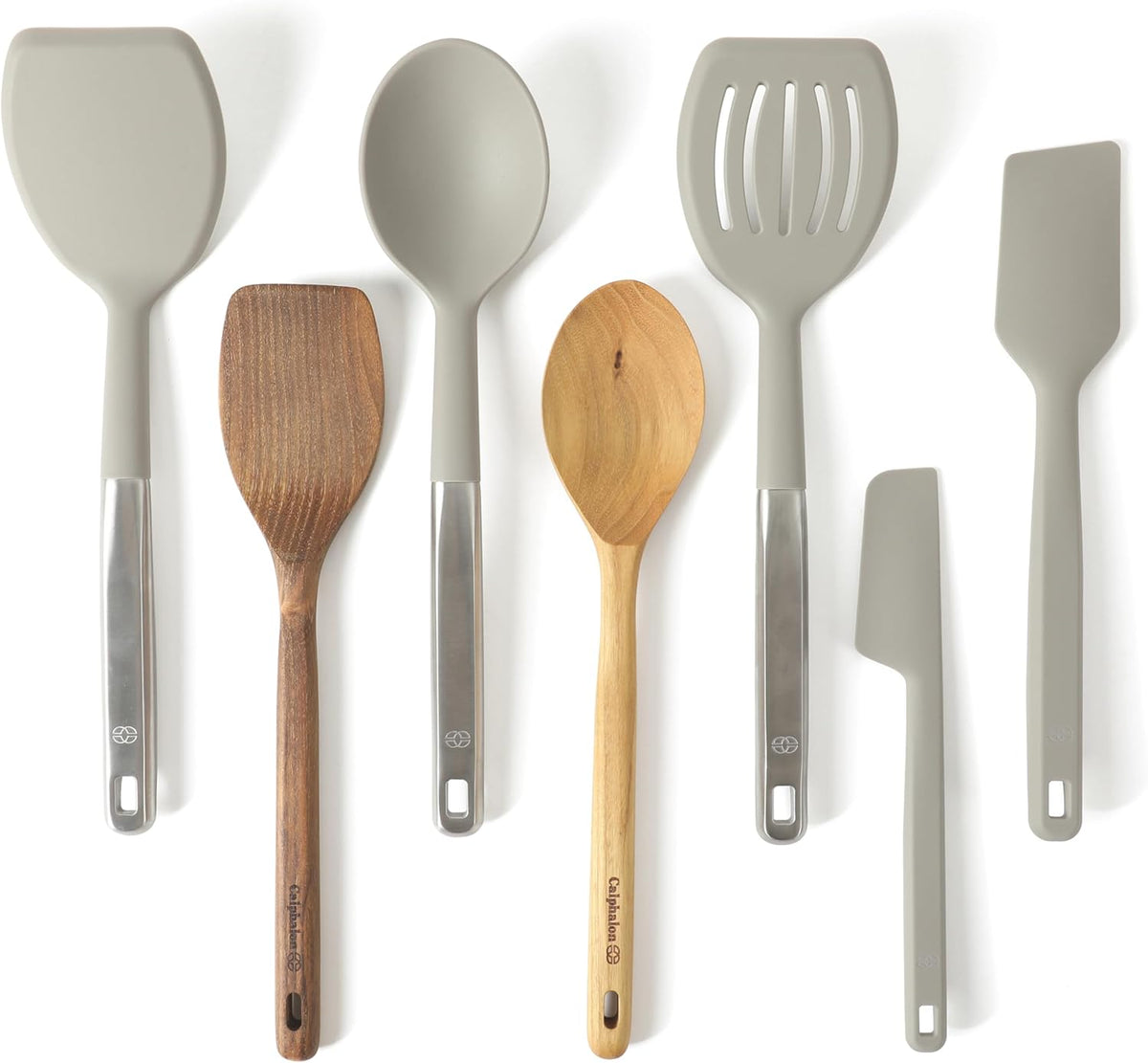 Great Value - Calphalon Prime 7-Piece Silicone and Teak Wood Kitchen Tool Set, Stainless Steel Kitchen Utensil Set, Kitchen Spoon And Spatula Set, Heat Resistant Non-Slip Kitchen Gadgets Set - Navy Blue