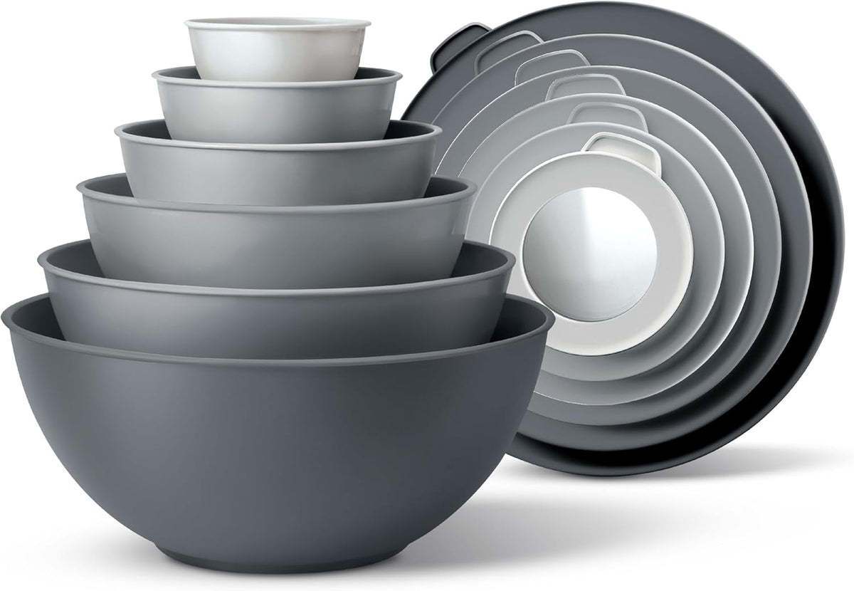 Special Offer - COOK WITH COLOR Mixing Bowls with Lids - 12 Piece Plastic Nesting Bowls Set includes 6 Prep Bowls and 6 Lids, Microwave Safe Mixing Bowl Set, Brown Embossed