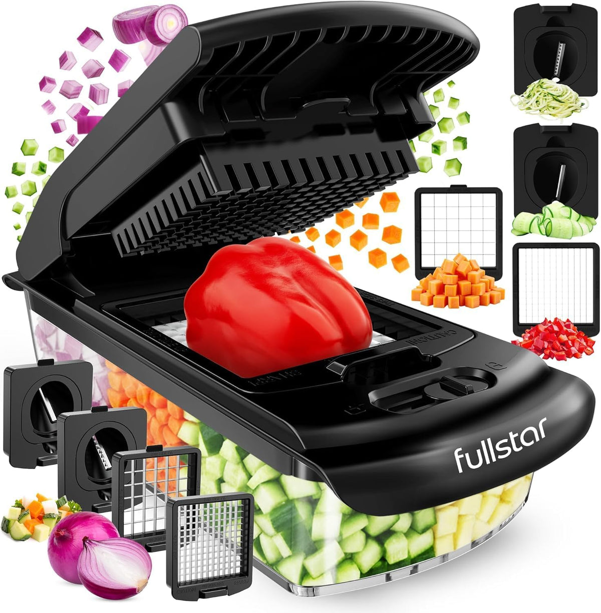 Hot Sale - Fullstar Pro Original Vegetable Chopper & Spiralizer, All-in-1 Kitchen Tool - Multi-Blade Veggie Chopper, 5-Cup Container Onion & Food Cutter Dicer Spiralizer Dishwasher Safe Kitchen Gadgets & Essentials