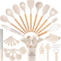 Astercook 39 PCS Kitchen Utensils Set, Silicone Cooking Utensil Sets with Wooden Handle, 446°F Heat Resistant Food Grade Spatula Set, BPA Free Kitchen Gadgets Tools Set & Spoons for Nonstick Cookware