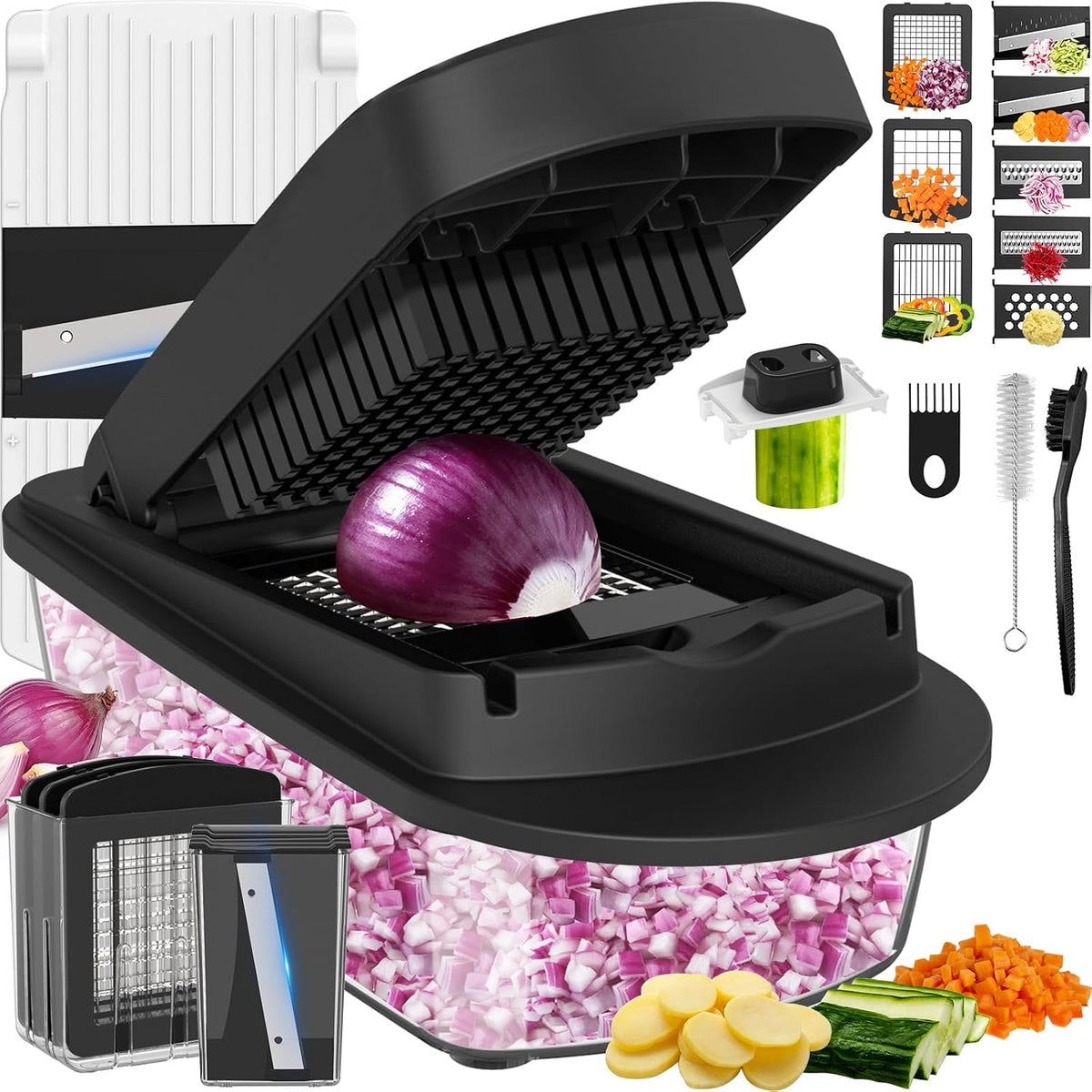 Hot Sale - 8-Blade Cook Tool & Gadget Sets, Egg Slicer Chopper Grater Set, White - Egg Slicer Vegetable Chopper Mandoline Food Grater with Container for Onion, Veggie Salad