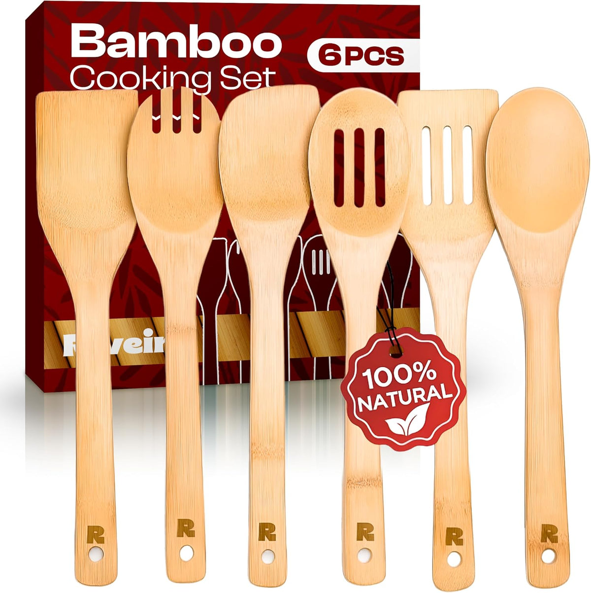 Flash Sale - Riveira Bamboo Cooking Spoons 6-Piece – Wooden Cooking Utensils Set with Wooden Spoons for Cooking & Spatulas Wooden Utensil Sets – Premium Kitchen Utensils Set – Durable First Apartment Essentials