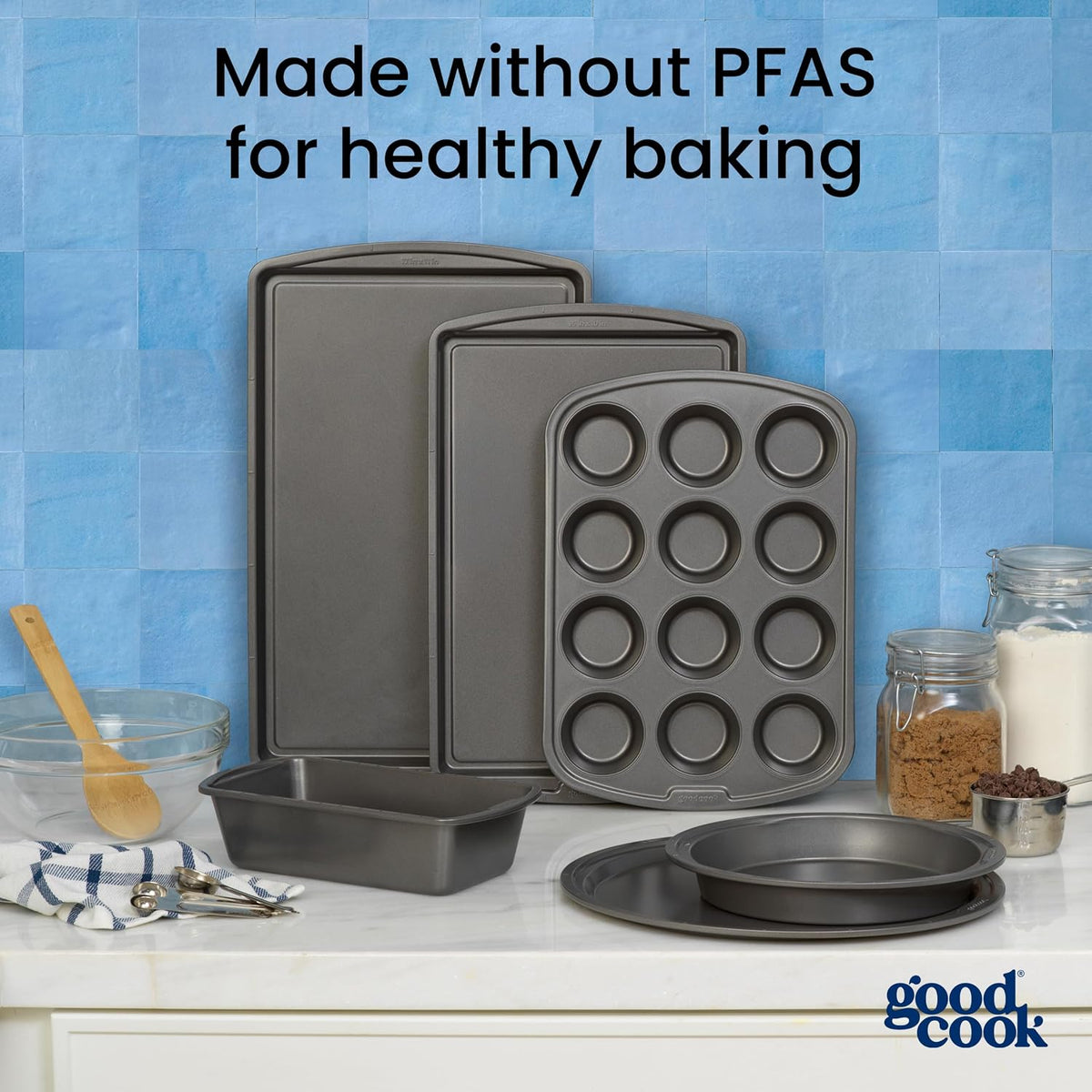 Best Seller - GoodCook Everyday Nonstick Baking Sheet Set, 3 Pack Includes Small (13×9) Medium (15×1) and Large (17×11) Pans Carbon Steel Construction Cookie Sheets Bakeware Set, Gray
