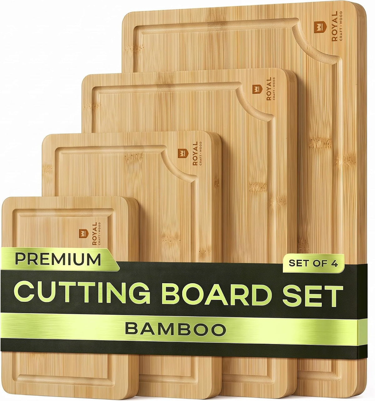 Flash Sale - ROYAL CRAFT WOOD Wooden Cutting Boards for Kitchen Appliances - Non Toxic Bamboo Wood Cutting Board Set with Deep Juice Groove, Side Handles, Charcuterie & Butcher Block for Meat, Meal Prep & Serving