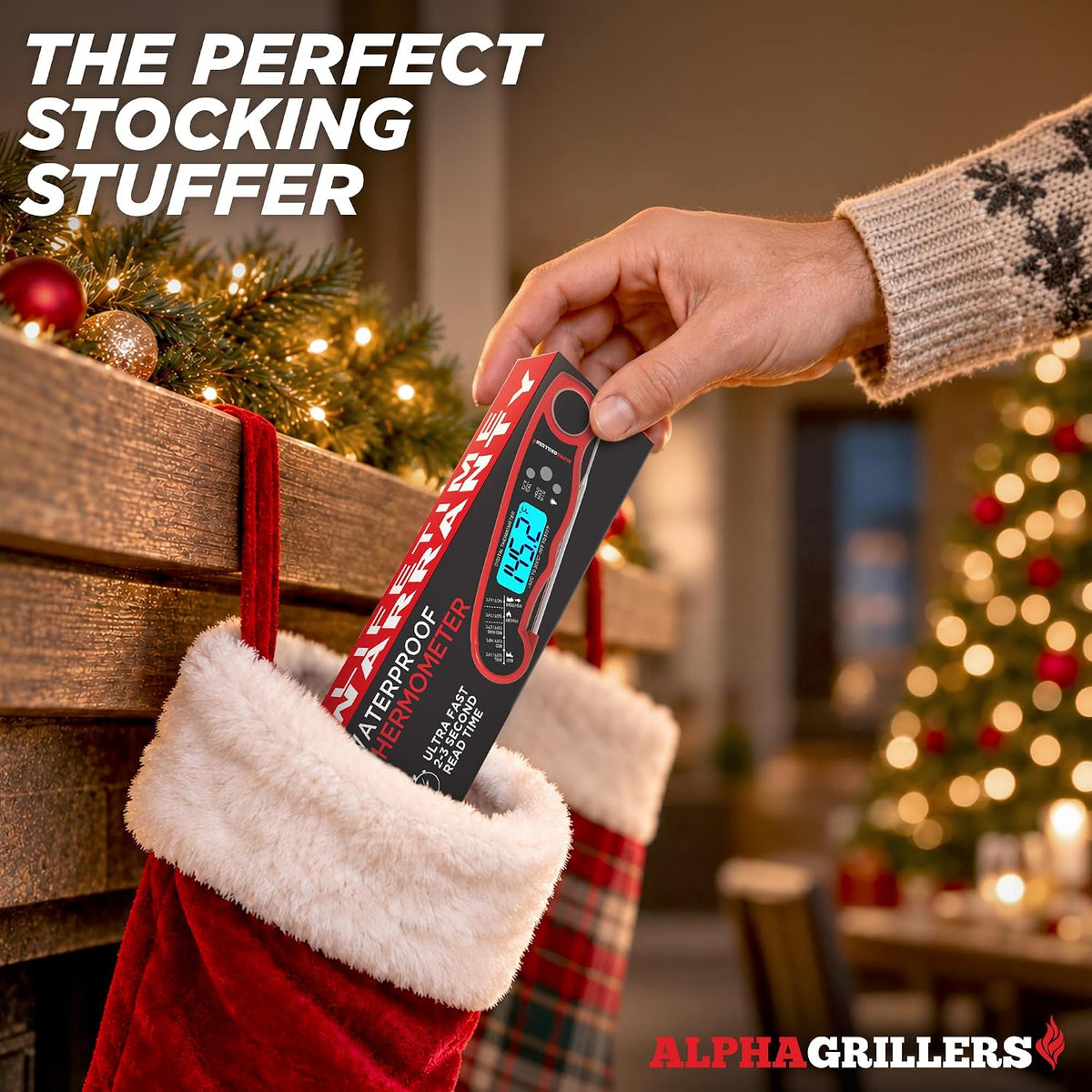 Great Value - Alpha Grillers Meat Thermometer Digital, Stocking Stuffers Gifts for Men - 1-2 Second Ultra-Fast Response Time, Bright Backlit Display, Waterproof (IP67), Pre-Calibrated & Ready to Use