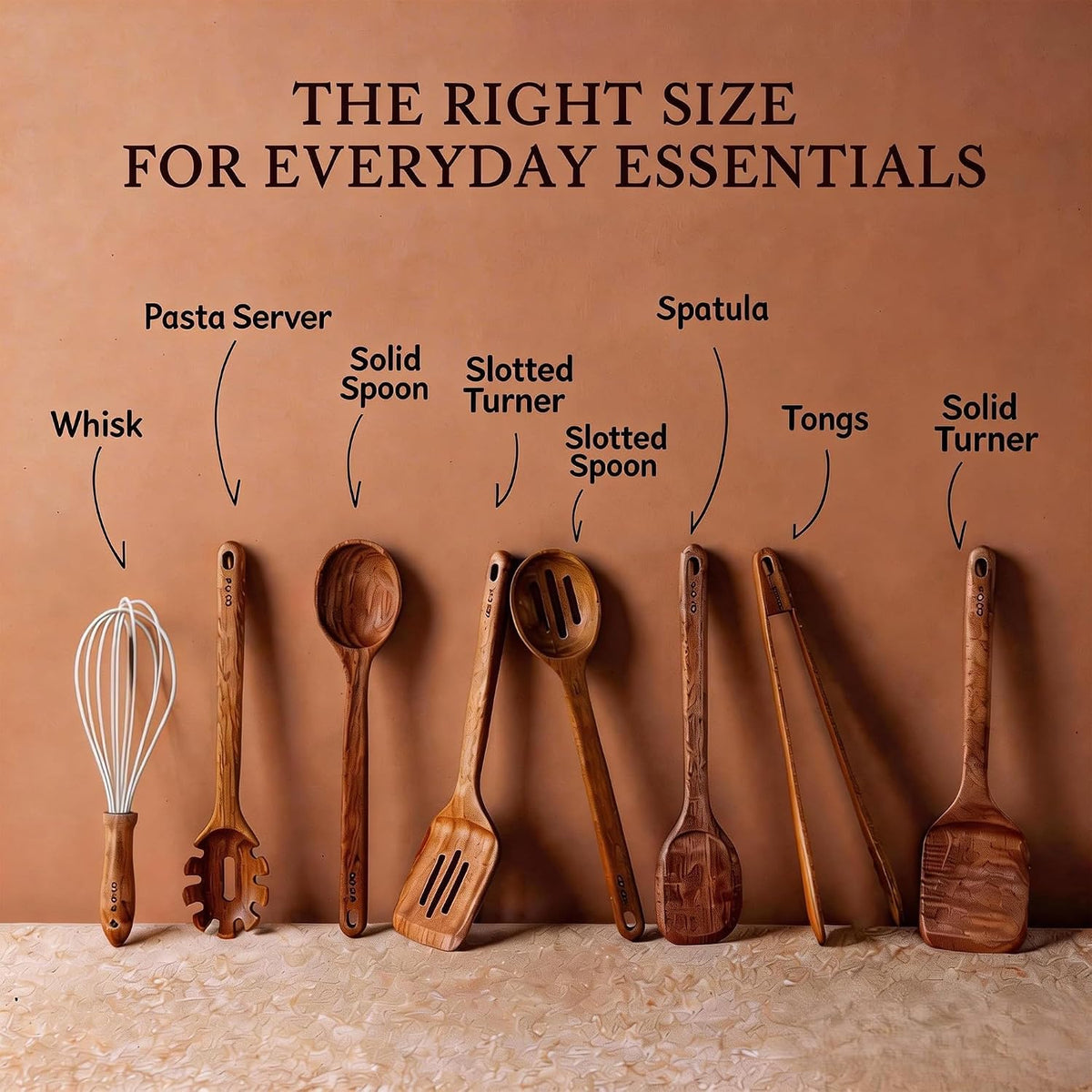 Best Seller - CAROTE Wooden Utensil Set, 8-Piece Acacia Wood Cooking Utensils - Nonstick Cookware Friendly, Durable, Heat-Resistant, Cool-Touch Handles, Hanging Loops, Everyday Kitchen Essentials
