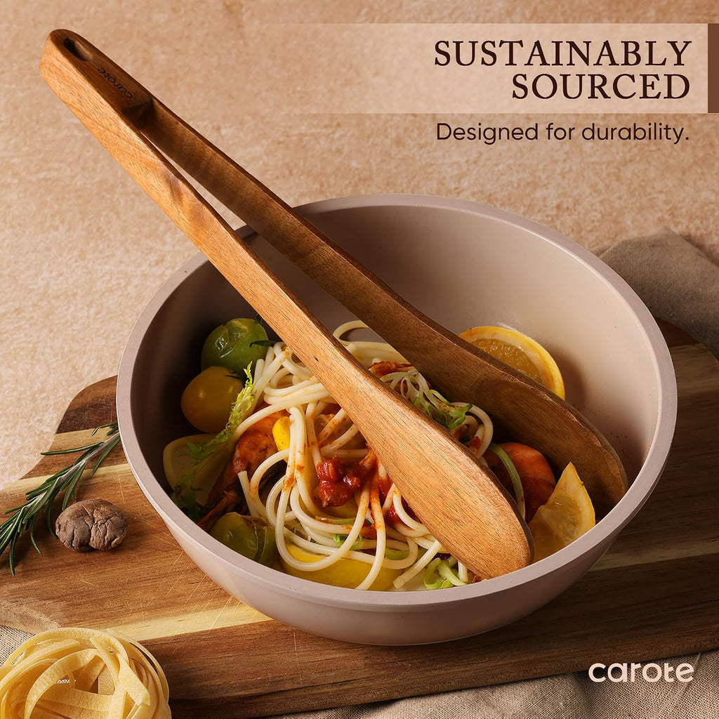 Best Seller - CAROTE Wooden Utensil Set, 8-Piece Acacia Wood Cooking Utensils - Nonstick Cookware Friendly, Durable, Heat-Resistant, Cool-Touch Handles, Hanging Loops, Everyday Kitchen Essentials