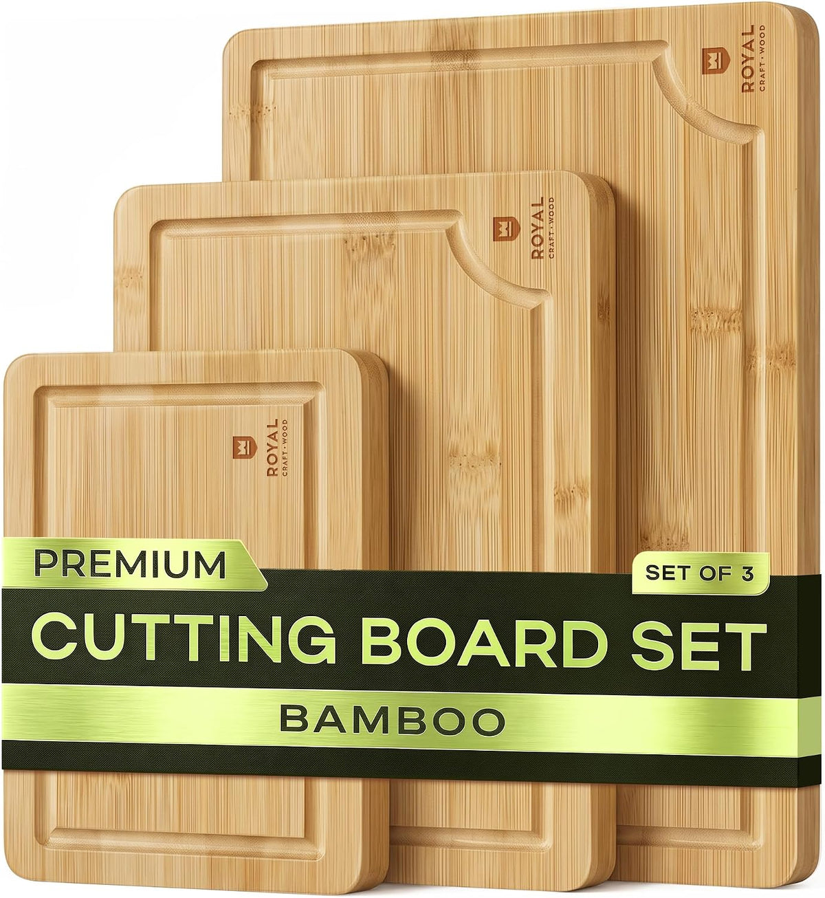 Flash Sale - ROYAL CRAFT WOOD Wooden Cutting Boards for Kitchen Appliances - Non Toxic Bamboo Wood Cutting Board Set with Deep Juice Groove, Side Handles, Charcuterie & Butcher Block for Meat, Meal Prep & Serving