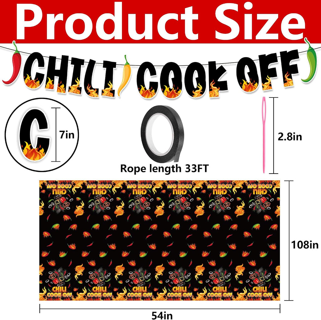 Limited-Time Deal - 4 Pcs Black Chili Cook Off Table Decoration Set, Chilis Pepper Party Decor - Disposable 108 x 54 Chilis Peppers Flame Table Covers 33 Ft Cooking Chili Contest Banner Ornaments Party Supplies