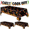 Limited-Time Deal - 4 Pcs Black Chili Cook Off Table Decoration Set, Chilis Pepper Party Decor - Disposable 108 x 54 Chilis Peppers Flame Table Covers 33 Ft Cooking Chili Contest Banner Ornaments Party Supplies