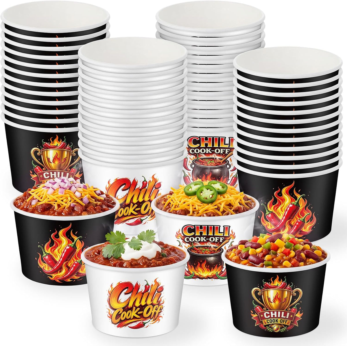 Special Offer - Romooa 300 Pack Chili Cook off Paper Snack Bowls, 9 oz Disposable - Chili Cook off Award Cups, Tasting Sample Soup Cups for Chili Cook off Prizes Contest, BBQ Tailgate Game Party Decoration