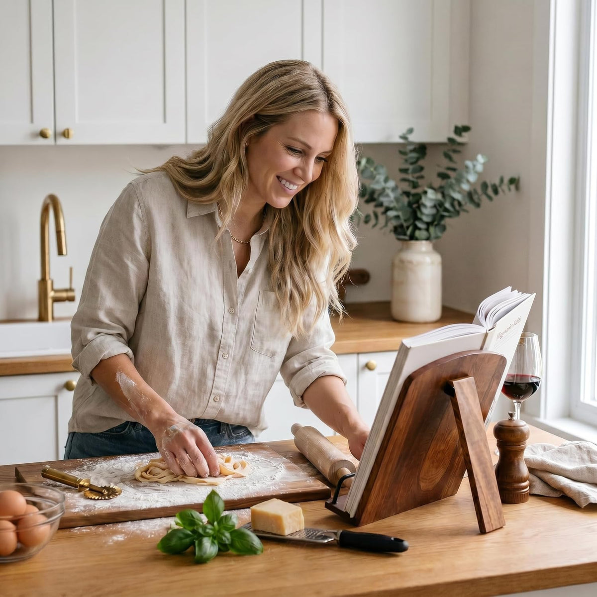Best Seller - Beautiful Cookbook Stand for Your Kitchen Counter - Solid Wood, Fits iPad - Easily Keeps Cook or Recipe Books Open for Convenient Cooking - Fits Your Tablet and Enhances Any Kitchen Decor