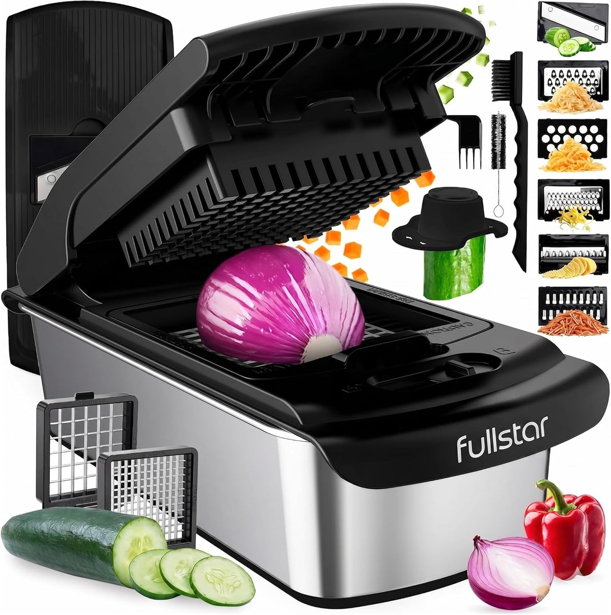Hot Sale - Fullstar Pro Original Vegetable Chopper & Spiralizer, All-in-1 Kitchen Tool - Multi-Blade Veggie Chopper, 5-Cup Container Onion & Food Cutter Dicer Spiralizer Dishwasher Safe Kitchen Gadgets & Essentials