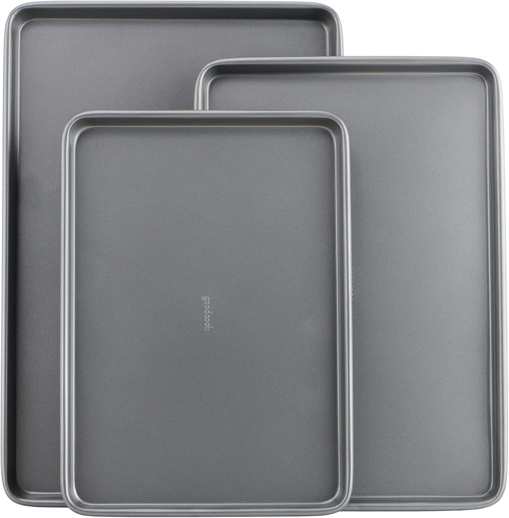 Best Seller - GoodCook Everyday Nonstick Baking Sheet Set, 3 Pack Includes Small (13×9) Medium (15×1) and Large (17×11) Pans Carbon Steel Construction Cookie Sheets Bakeware Set, Gray