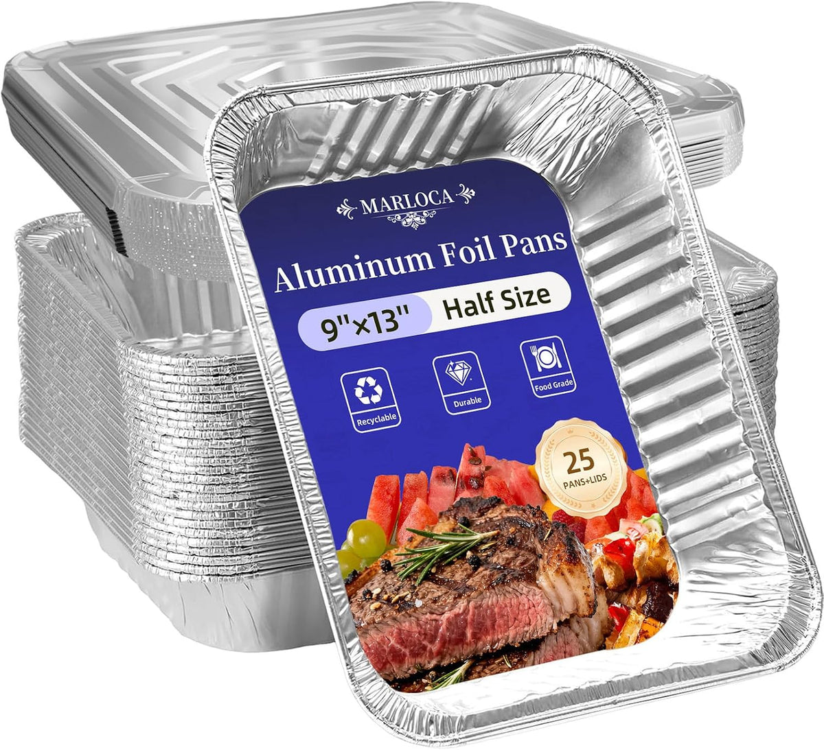 Hot Sale - MARLCOA 9x13 Aluminum Pans with Lids (25 Pack) - Disposable Foil Half Pans - Aluminum Trays for Cooking, Baking, Meal Prep, Storage - Oven, Freezer, Grill Safe, Great for Thanksgiving, Christmas Parties