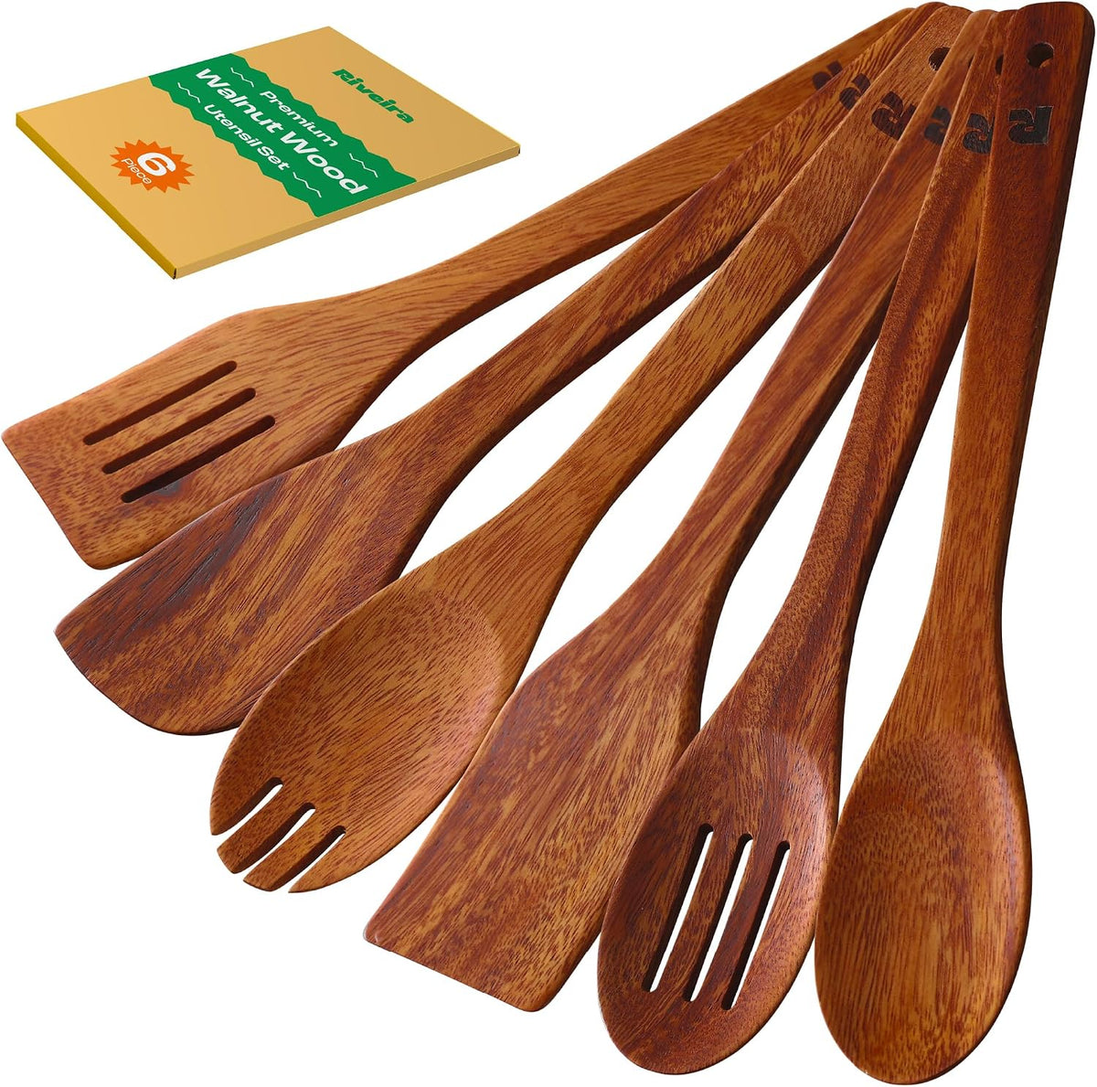 Flash Sale - Riveira Bamboo Cooking Spoons 6-Piece – Wooden Cooking Utensils Set with Wooden Spoons for Cooking & Spatulas Wooden Utensil Sets – Premium Kitchen Utensils Set – Durable First Apartment Essentials
