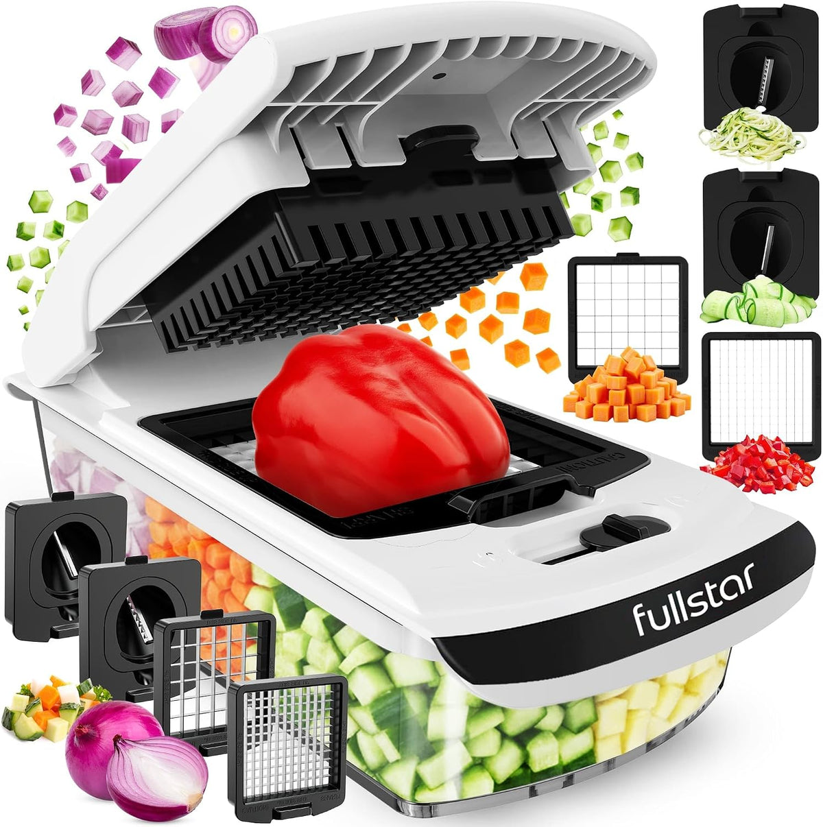 Hot Sale - Fullstar Pro Original Vegetable Chopper & Spiralizer, All-in-1 Kitchen Tool - Multi-Blade Veggie Chopper, 5-Cup Container Onion & Food Cutter Dicer Spiralizer Dishwasher Safe Kitchen Gadgets & Essentials