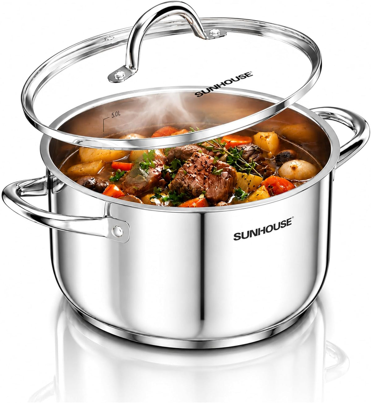 Special Offer - Sunhouse Stock Pot with Lid - 7 QT Large Pot for Cooking Pasta, Soup, Ollas - Impact-bonded Base Big Stainless Steel Pots for Canning, Boiling, Spaghetti - Oven Safe & Induction Compatible