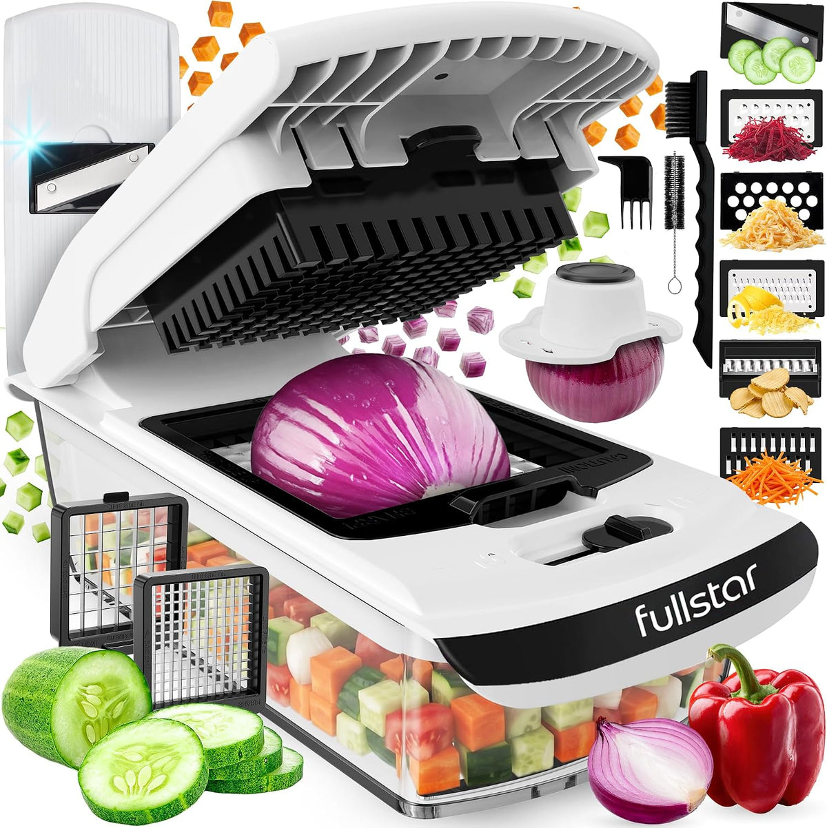 Hot Sale - Fullstar Pro Original Vegetable Chopper & Spiralizer, All-in-1 Kitchen Tool - Multi-Blade Veggie Chopper, 5-Cup Container Onion & Food Cutter Dicer Spiralizer Dishwasher Safe Kitchen Gadgets & Essentials