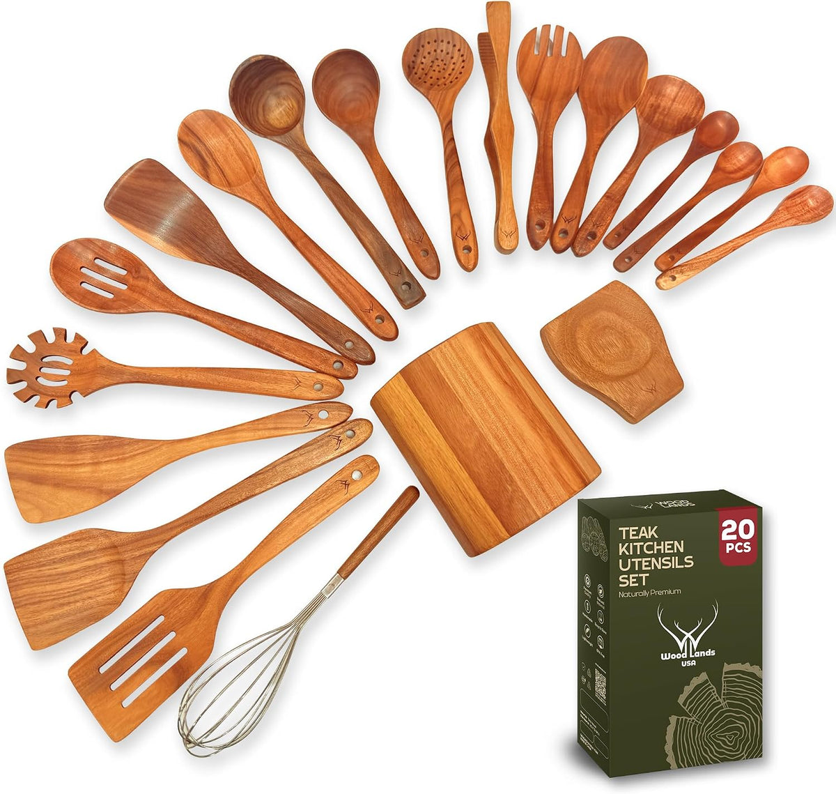 Flash Sale - 8 Pcs Teak Wooden Utensil Set – Premium Wooden Cooking Utensils Set, Natural Wooden Spoons for Cooking - Sturdy Kitchen Utensils & Cooking Spoons for Every Chef
