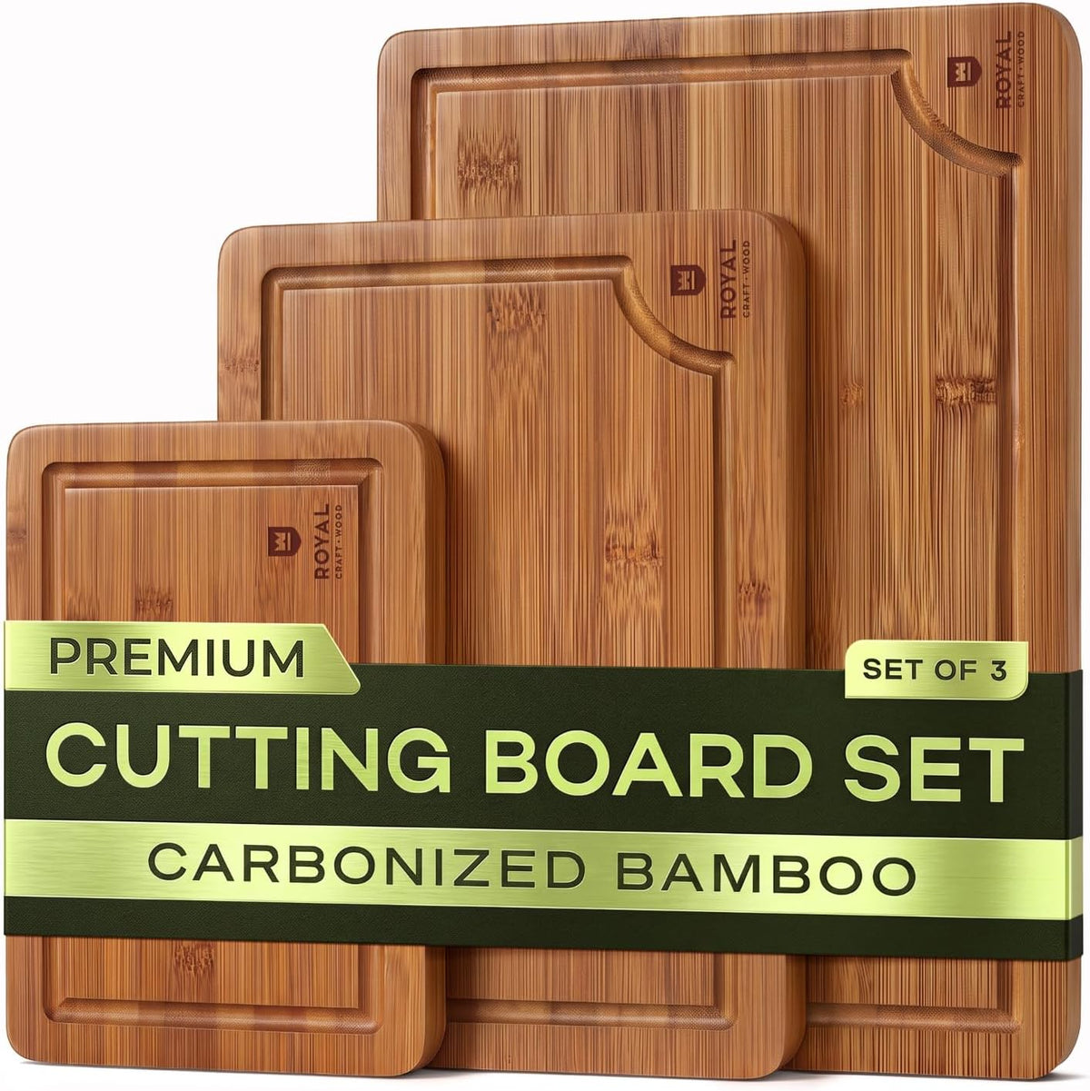 Flash Sale - ROYAL CRAFT WOOD Wooden Cutting Boards for Kitchen Appliances - Non Toxic Bamboo Wood Cutting Board Set with Deep Juice Groove, Side Handles, Charcuterie & Butcher Block for Meat, Meal Prep & Serving