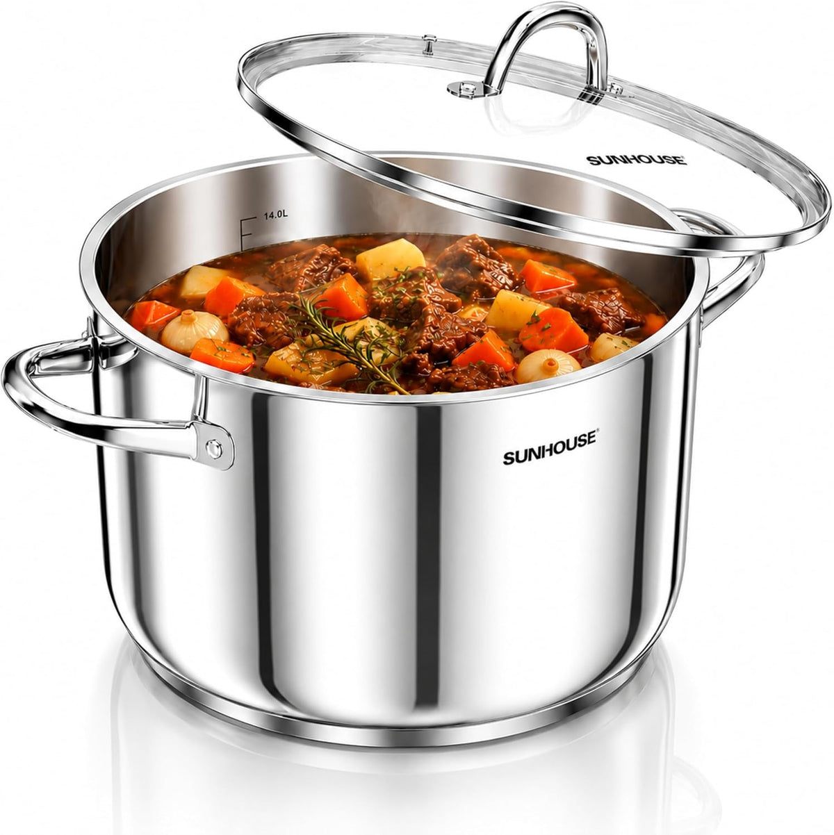 Special Offer - Sunhouse Stock Pot with Lid - 7 QT Large Pot for Cooking Pasta, Soup, Ollas - Impact-bonded Base Big Stainless Steel Pots for Canning, Boiling, Spaghetti - Oven Safe & Induction Compatible