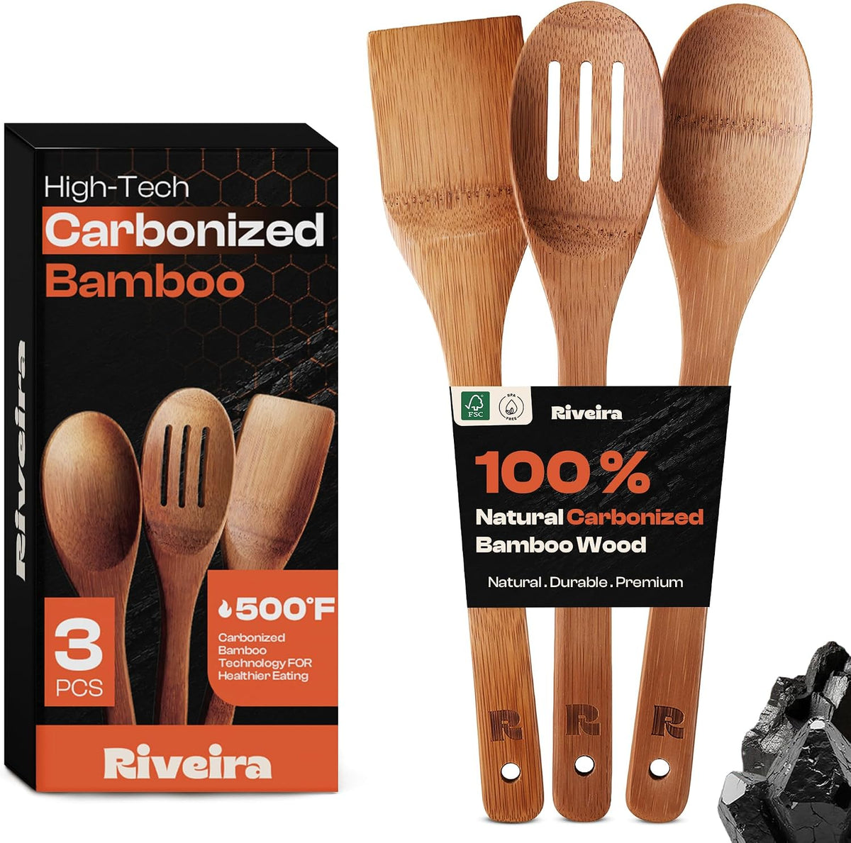 Flash Sale - Riveira Bamboo Cooking Spoons 6-Piece – Wooden Cooking Utensils Set with Wooden Spoons for Cooking & Spatulas Wooden Utensil Sets – Premium Kitchen Utensils Set – Durable First Apartment Essentials
