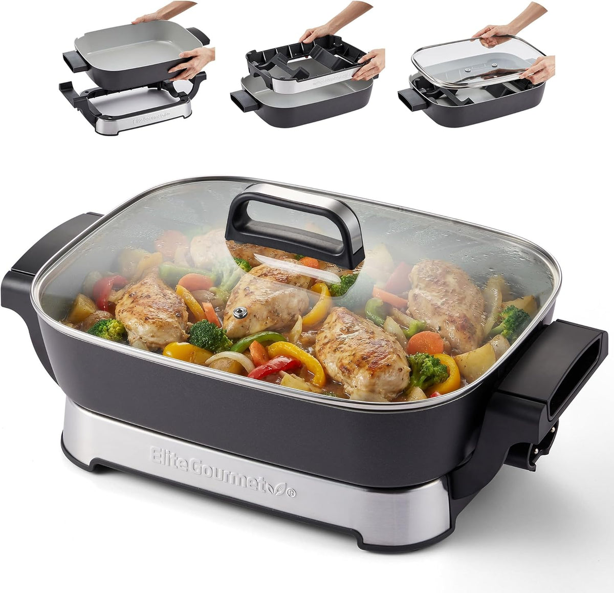 Flash Sale - Elite Gourmet 12 Ceralast? PFAS-Free Ceramic Electric Skillet, 1200W - 12x12 Surface, 2.15 Deep, Rapid Heat, EG2212