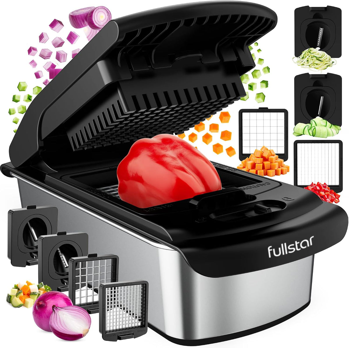 Hot Sale - Fullstar Pro Original Vegetable Chopper & Spiralizer, All-in-1 Kitchen Tool - Multi-Blade Veggie Chopper, 5-Cup Container Onion & Food Cutter Dicer Spiralizer Dishwasher Safe Kitchen Gadgets & Essentials