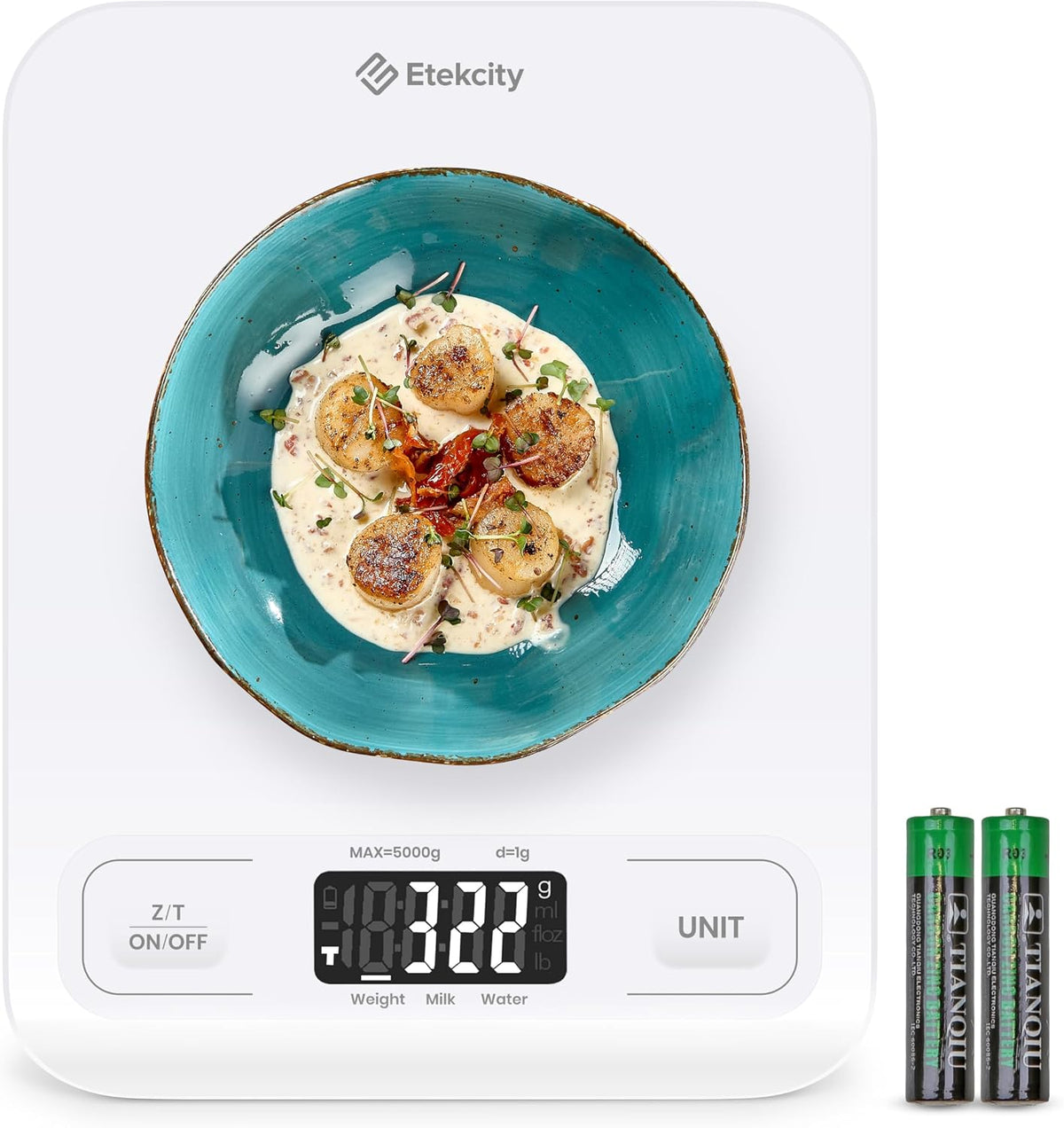 Etekcity Food Kitchen Scale, Digital Grams and Ounces, 11lb - Tare function, ideal for baking, weight loss, keto, meal prep, packages, liquids and jewelry, 304 Stainless Steel