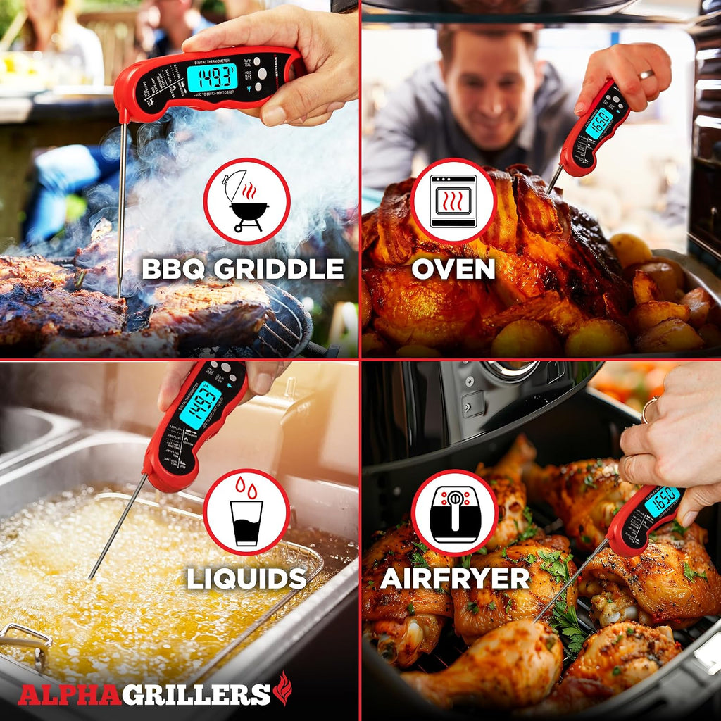 Great Value - Alpha Grillers Meat Thermometer Digital, Stocking Stuffers Gifts for Men - 1-2 Second Ultra-Fast Response Time, Bright Backlit Display, Waterproof (IP67), Pre-Calibrated & Ready to Use