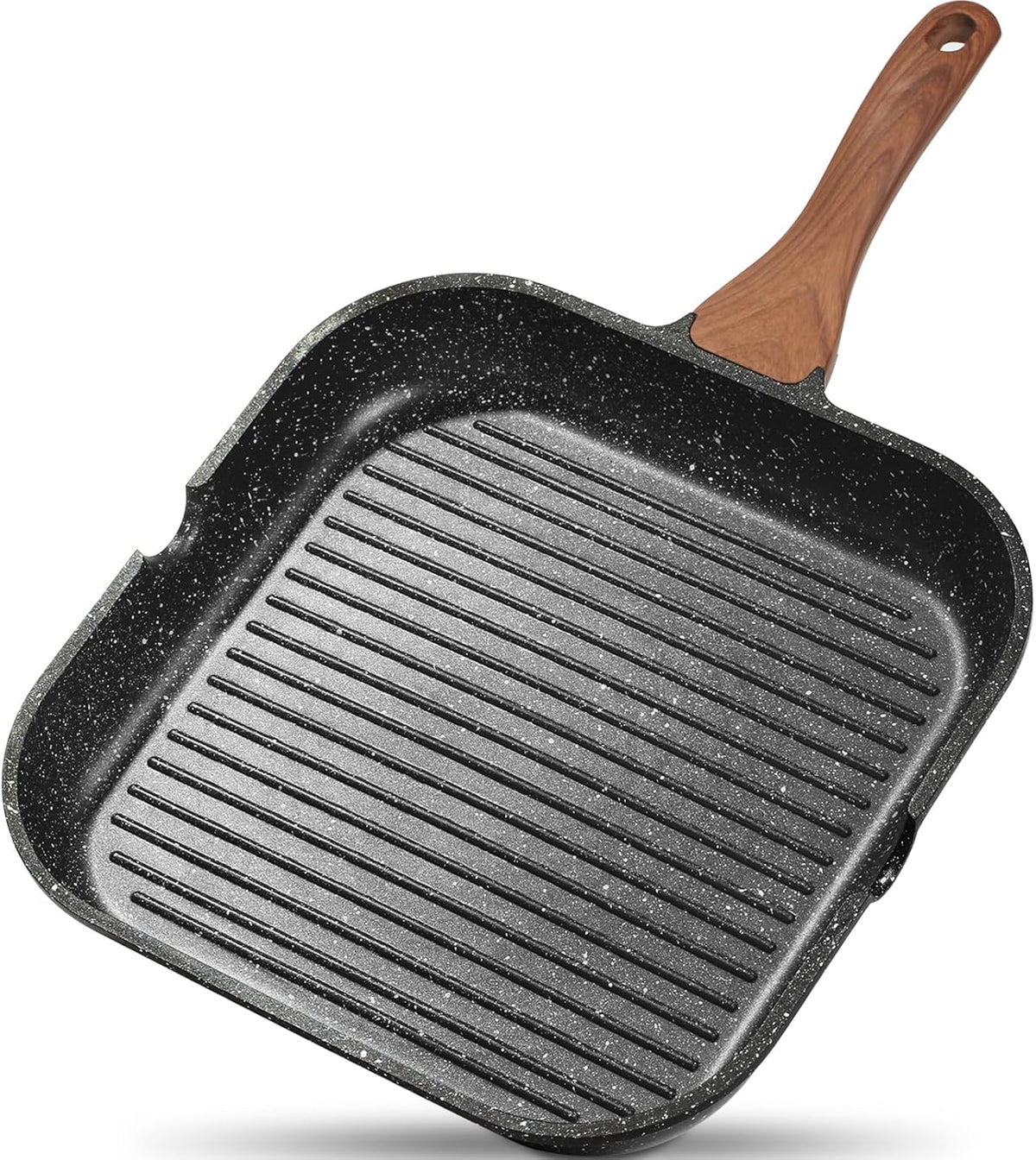 Limited-Time Deal - ESLITE LIFE Nonstick Divided Grill Pan for Stove Tops, 11 Inch Versatile 3-In-1 Breakfast Pan, Square Big Grilling Steak Pan for Indoor & Outdoor Cooking, PTFE & PFOA Free, Black