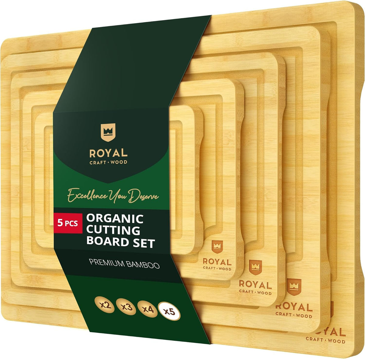 Flash Sale - ROYAL CRAFT WOOD Wooden Cutting Boards for Kitchen Appliances - Non Toxic Bamboo Wood Cutting Board Set with Deep Juice Groove, Side Handles, Charcuterie & Butcher Block for Meat, Meal Prep & Serving