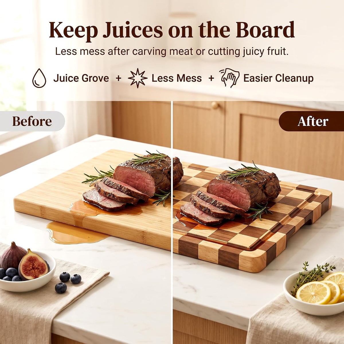 Flash Sale - Checkered Oak Wood Cutting Board Set of 3, Cutting Boards for Kitchen - Non-Toxic, Cutting Board with Stand Juice Groove for Cleaner Prep, Cooked Food Serving, and Upright Storage