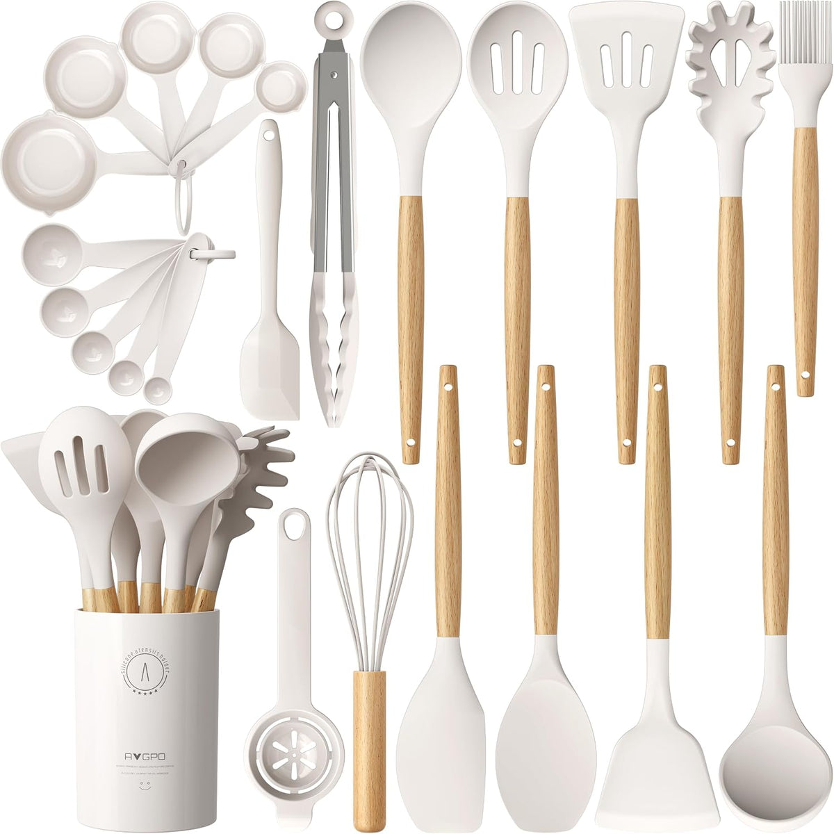 Hot Sale - Silicone Kitchen Utensils Set, Heat-Resistant Cooking Utensils, BPA-Free - Food-grade Silicone Spatula Set for Nonstick Cookware, Wooden Handle, Wedding Registry, New Home Housewarming Gift, Black