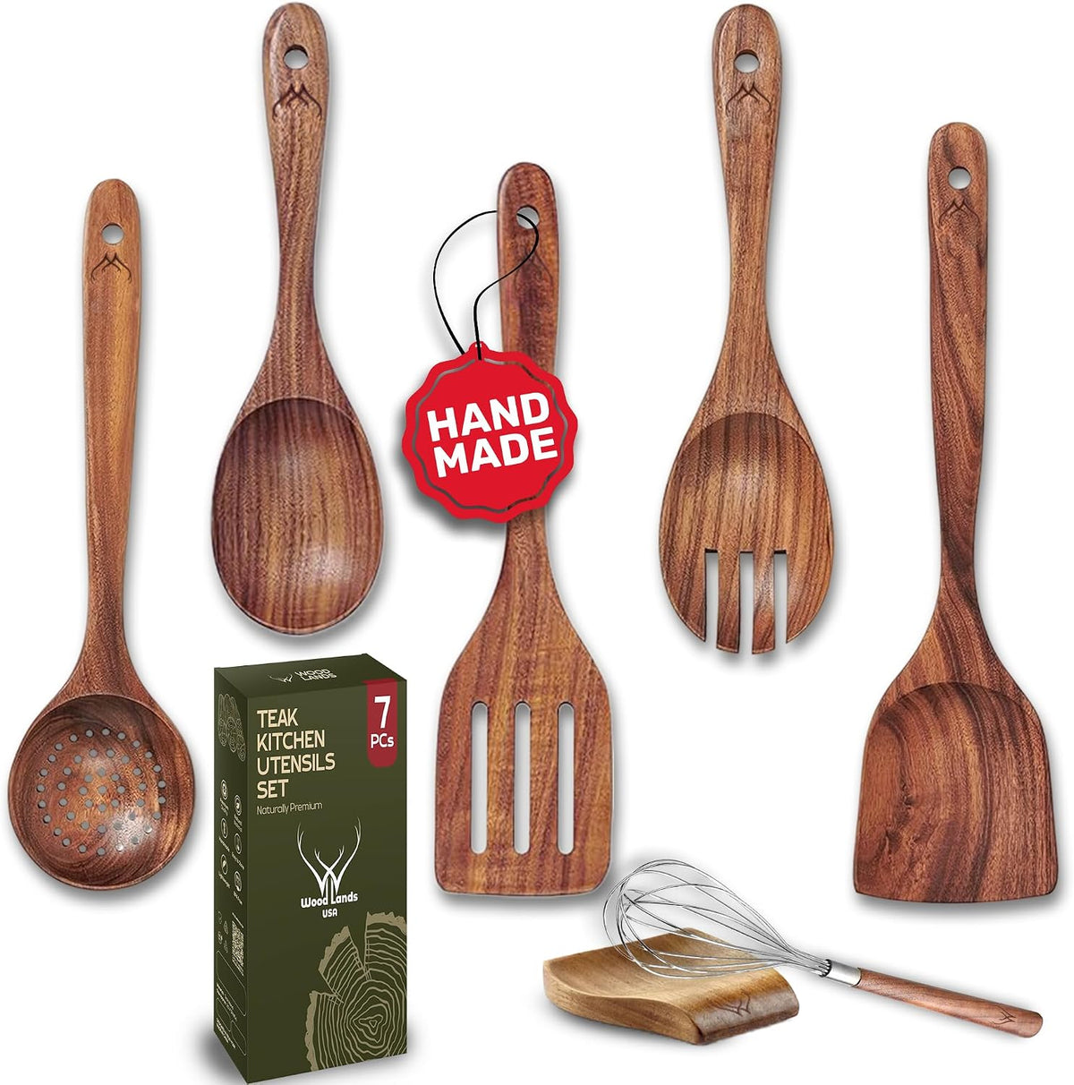 Flash Sale - 8 Pcs Teak Wooden Utensil Set – Premium Wooden Cooking Utensils Set, Natural Wooden Spoons for Cooking - Sturdy Kitchen Utensils & Cooking Spoons for Every Chef