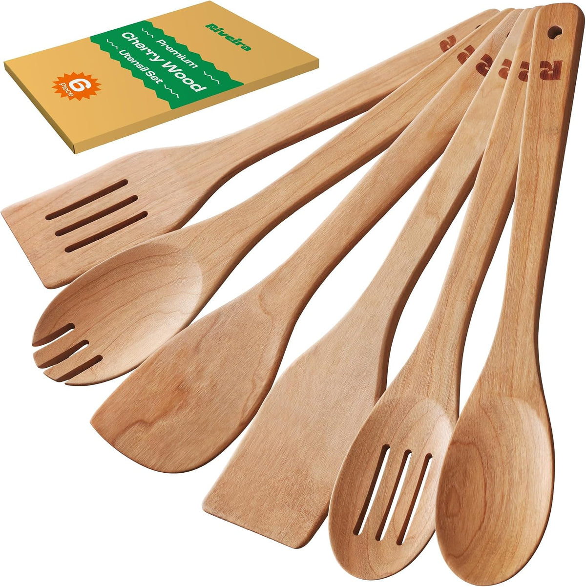 Flash Sale - Riveira Bamboo Cooking Spoons 6-Piece – Wooden Cooking Utensils Set with Wooden Spoons for Cooking & Spatulas Wooden Utensil Sets – Premium Kitchen Utensils Set – Durable First Apartment Essentials