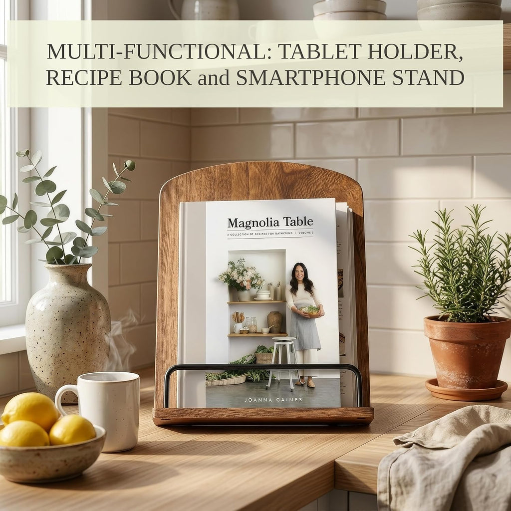 Best Seller - Beautiful Cookbook Stand for Your Kitchen Counter - Solid Wood, Fits iPad - Easily Keeps Cook or Recipe Books Open for Convenient Cooking - Fits Your Tablet and Enhances Any Kitchen Decor