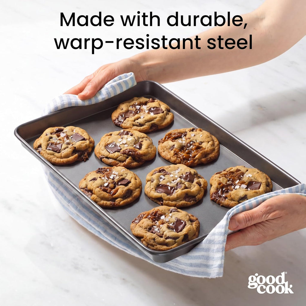 Best Seller - GoodCook Everyday Nonstick Baking Sheet Set, 3 Pack Includes Small (13×9) Medium (15×1) and Large (17×11) Pans Carbon Steel Construction Cookie Sheets Bakeware Set, Gray