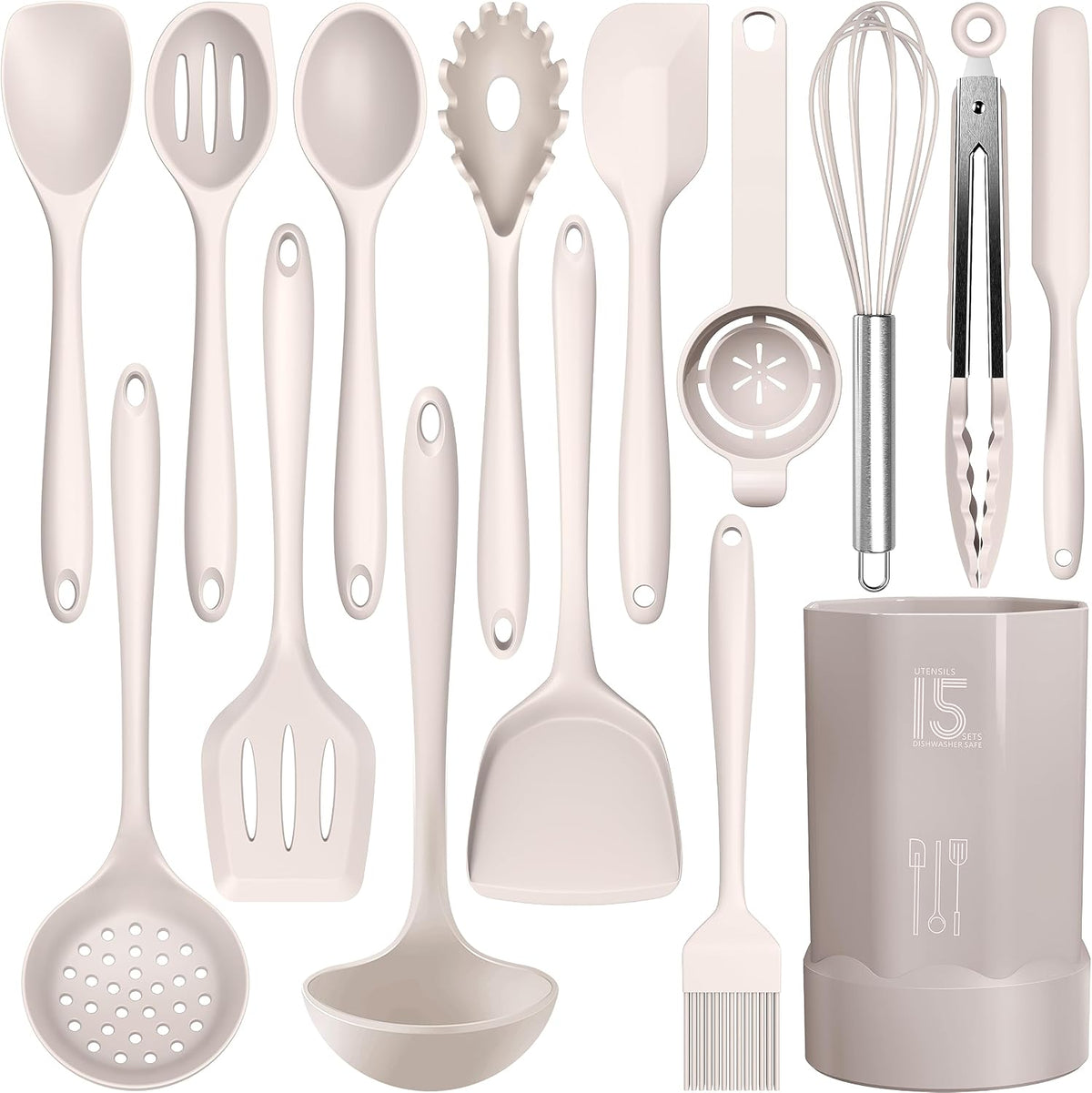AOTHOD Silicone Cooking Utensils Set - 446°F Heat Resistant Kitchen Utensils,Spatula Sets,Turner Tongs,Spoon,Kitchen Utensil Gadgets Tools Set for Nonstick Cookware,Dishwasher Safe BPA Free (Gray)
