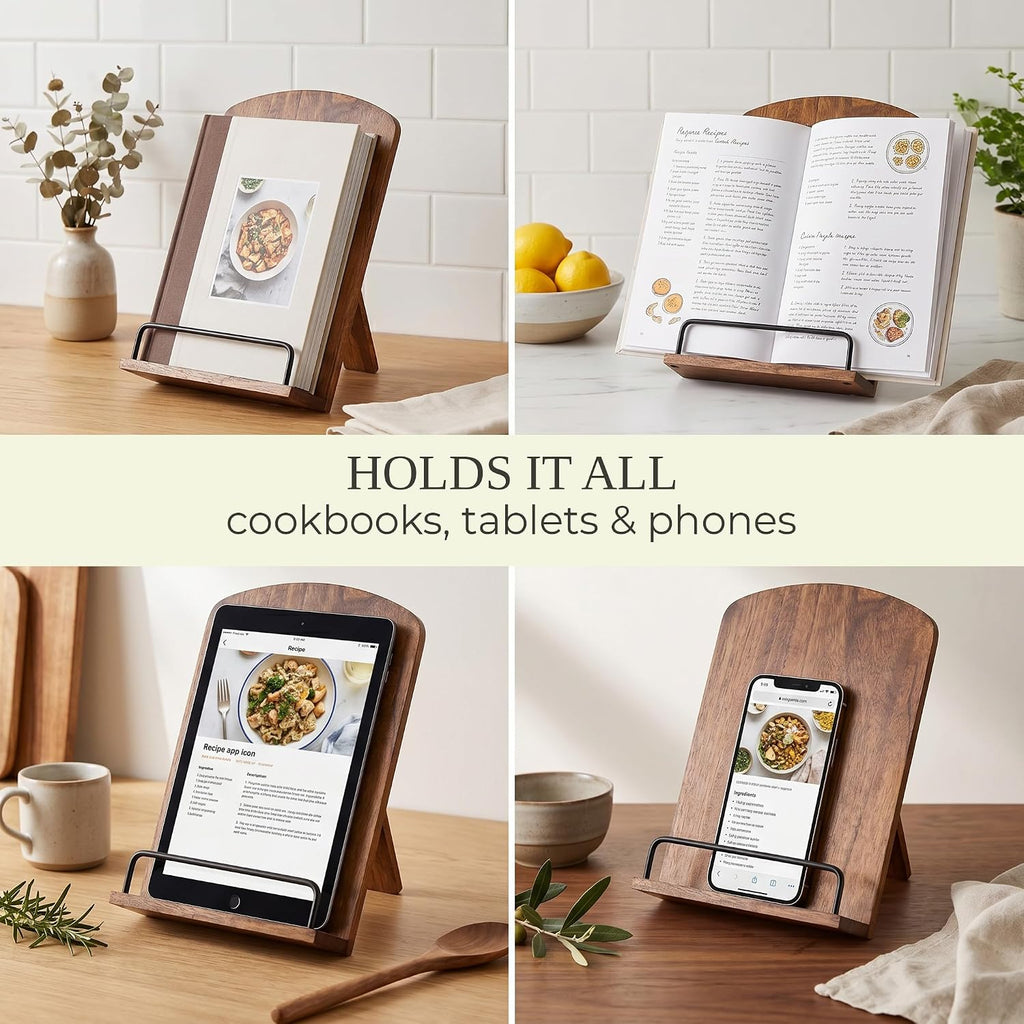 Best Seller - Beautiful Cookbook Stand for Your Kitchen Counter - Solid Wood, Fits iPad - Easily Keeps Cook or Recipe Books Open for Convenient Cooking - Fits Your Tablet and Enhances Any Kitchen Decor