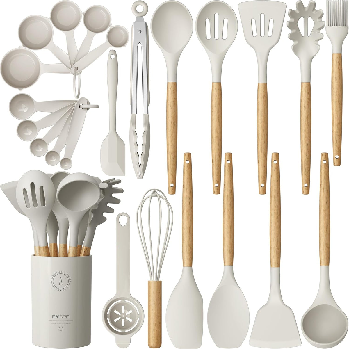 Hot Sale - Silicone Kitchen Utensils Set, Heat-Resistant Cooking Utensils, BPA-Free - Food-grade Silicone Spatula Set for Nonstick Cookware, Wooden Handle, Wedding Registry, New Home Housewarming Gift, Black