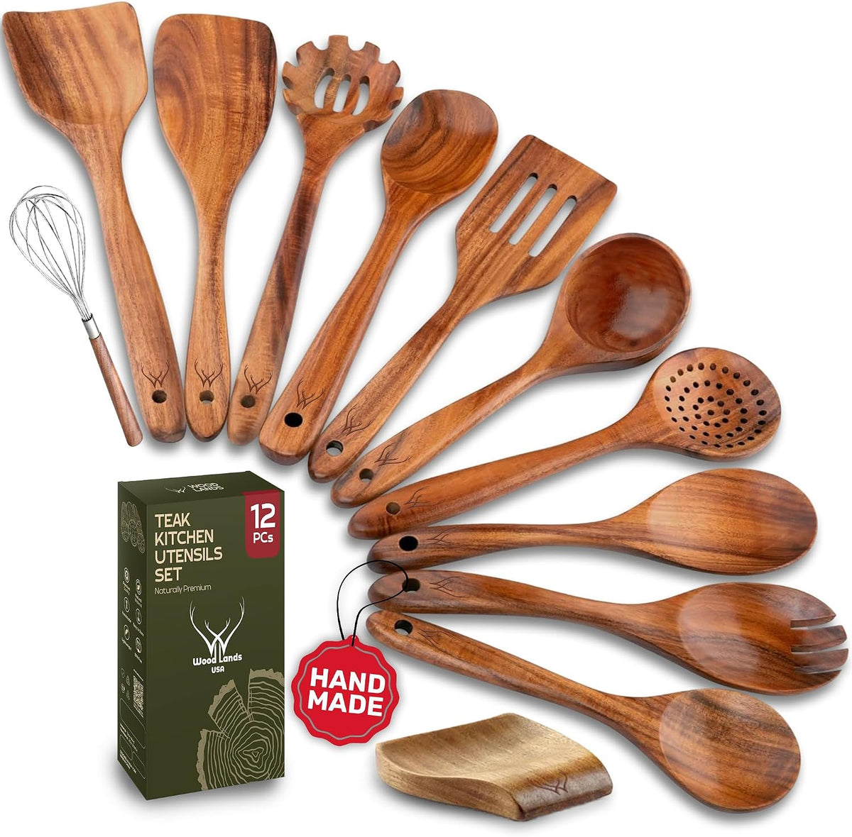 Flash Sale - 8 Pcs Teak Wooden Utensil Set – Premium Wooden Cooking Utensils Set, Natural Wooden Spoons for Cooking - Sturdy Kitchen Utensils & Cooking Spoons for Every Chef