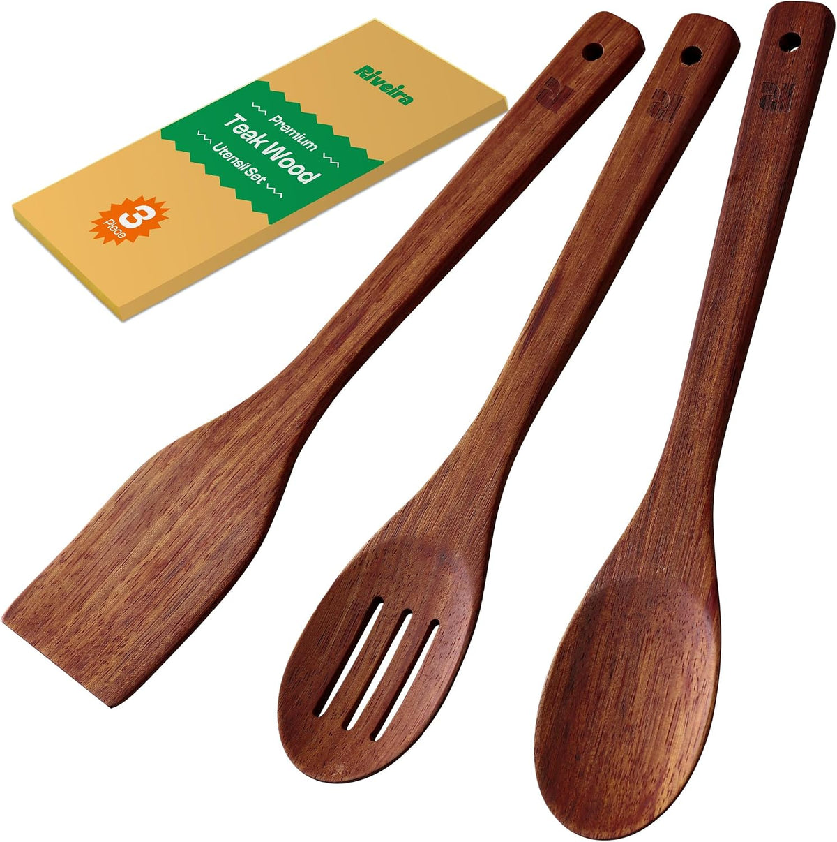 Riveira Dark Bamboo Wooden Spoons for Cooking 6-Piece, Apartment Essentials Wood Spatula Spoon Nonstick Kitchen Utensil Set Premium Quality Housewarming Gifts for Everyday Use